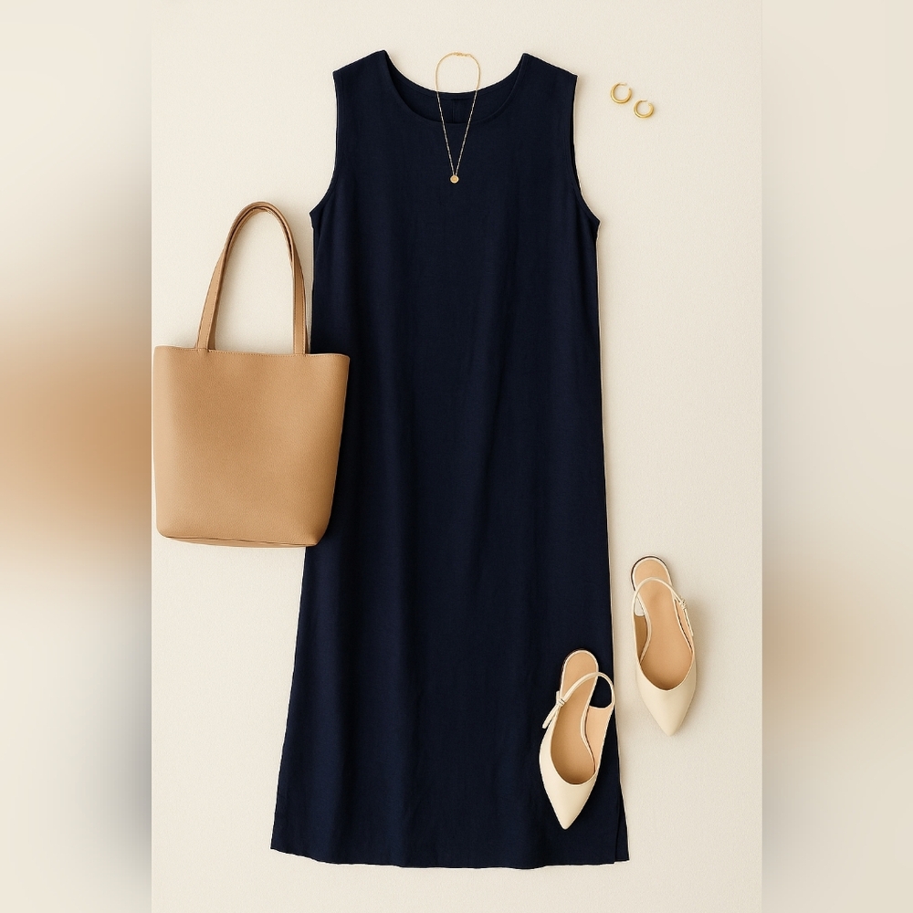 Denim&Co Elegant Linen Navy Maxi Dress